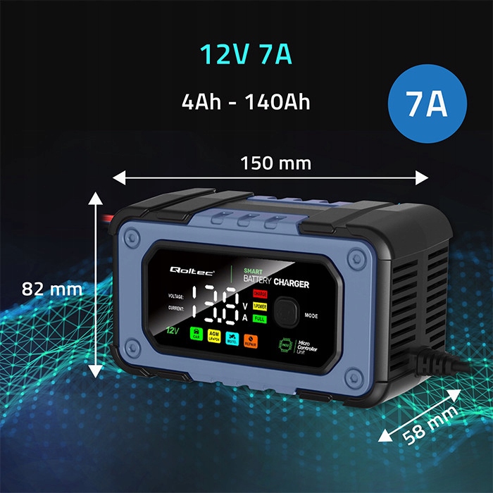 Ładowarka Prostownik z funkcją naprawy do LIFEPO4 AGM 12V 7A 4 tryby Mocny