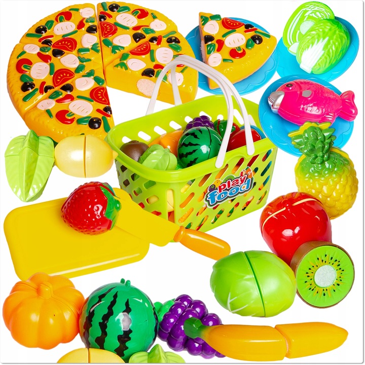 OWOCE WARZYWA DO KROJENIA na rzep zabawkowe jedzenie pizza + kosz na zakupy