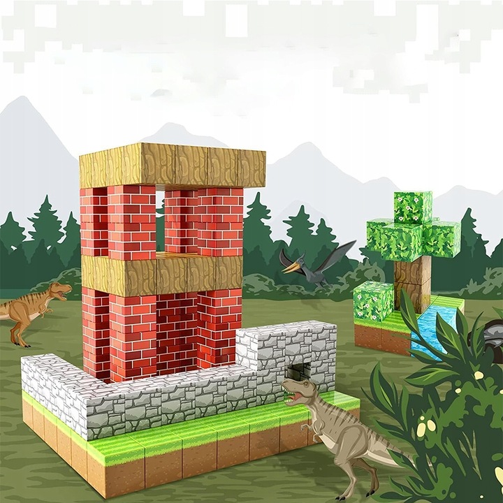 3D MAGNETYCZNY KLOCKI ZABAWKA MINECRAFT LEŚNY MONTESSORI 100 STZ