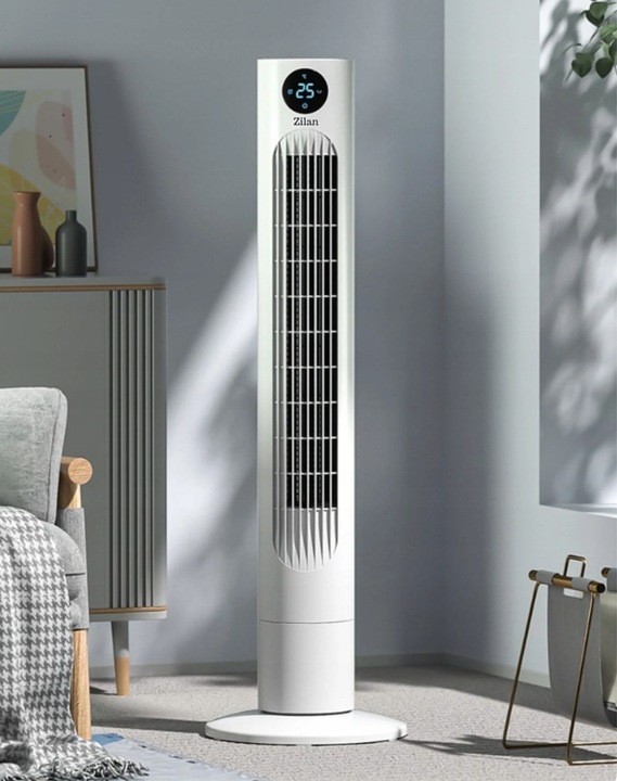 WENTYLATOR KOLUMNOWY XL 60W BIAŁY CICHY PANEL LED PILOT OSCYLACJA TERMOMETR