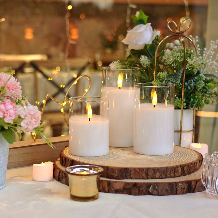 3 ŚWIECE ŚWIECZKI OZDOBNE LED SZKŁO DEKORACYJNE ŚWIĄTECZNE + PILOT