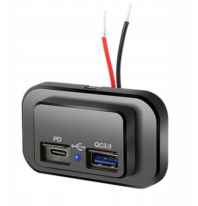 Ładowarka samochodowa do zabudowy 12V USB QC3.0; USB-C PD 3.0