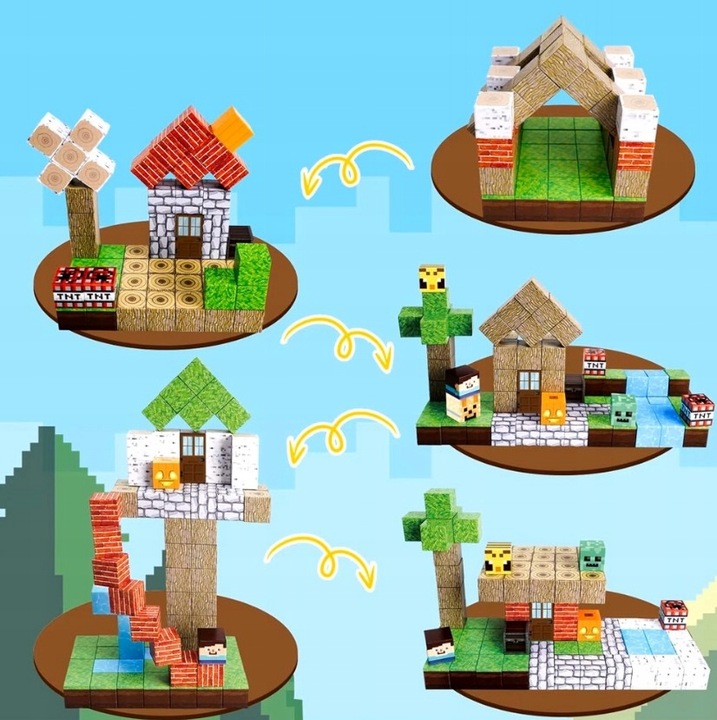 KLOCKI MAGNETYCZNE MOCNE KLOCKI SZEŚCIANY 100 SZT 2 x LUDZIK KLOCKI PIKSELE