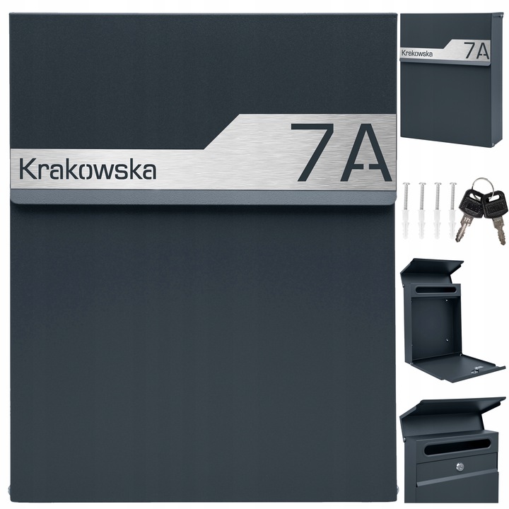 SKRZYNKA POCZTOWA NA LISTY POCZTĘ ANTRACYT +LAMINAT NAPIS ADRES ULICA NUMER