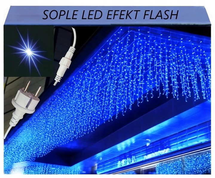 SOPLE 500 LED KURTYNA LAMPKI ZEWNĘTRZNE IP44 FLASH NIEBIESKIE 25M