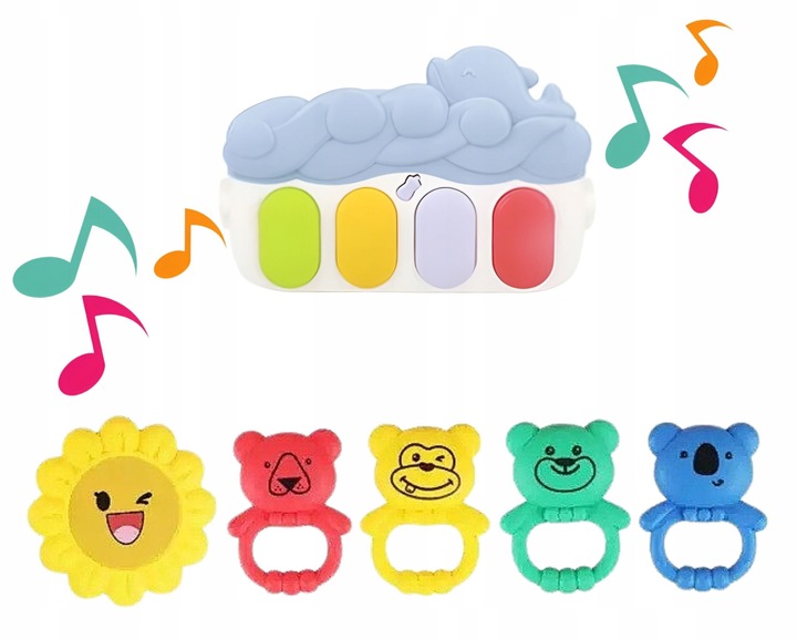 Mata Edukacyjna Interaktywna 3w1 z Pianinkiem Grzechotki dla Niemowląt 0+