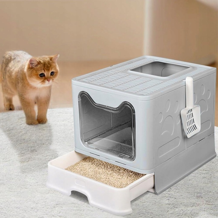 Duża Kuweta dla KOTA Zamknięta Kryta Zamykana z Szufladą z Łopatką XXL