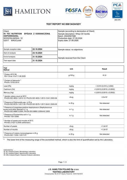 HI TEC Whey C-6 - 2250g BIAŁKO PROTEIN WPI WPH WPC