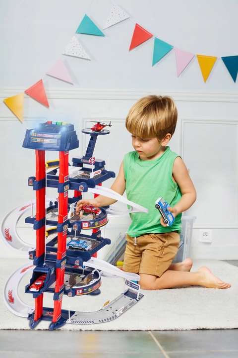 Parking garaż samochodowy zabawka z windą elektryczną zjeżdżalnia dla autek