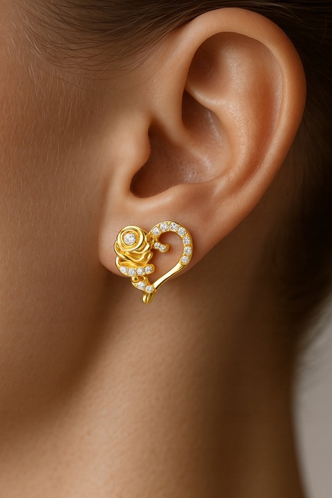 Srebrne kolczyki serca róże wkrętki sztyfty srebro 925 pozłacane oryginalne