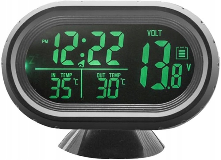 Termometr samochodowy stacja pogody 12V - woltomierz- zielony / czerwony CE