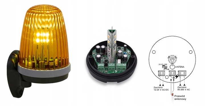 Uniwersalna Lampa sygnalizacyjna LED 12-230V do bramy KOGUT - Antena uchwyt