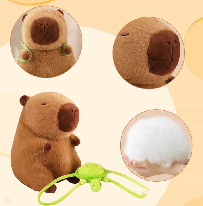 KAPIBARA PLUSZOWA MASKOTKA 55 CM ZABAWKA Z PLECAKIEM ŻÓŁWIK MIĘKKA PLUSZAK