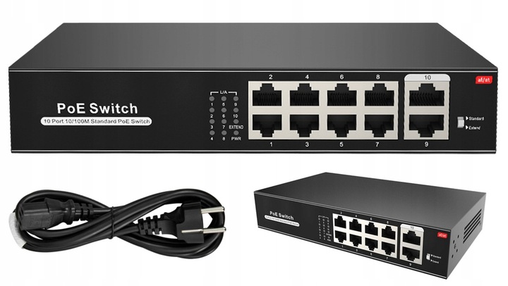Switch POE do Kamer IP 8xPOE 96W 100Mbps 2x Uplink