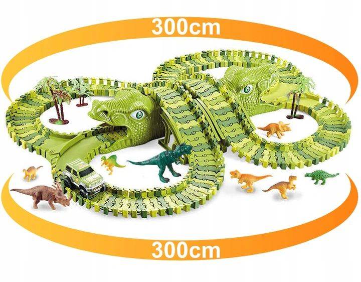 OGROMNY TOR SAMOCHODOWY DINOZAURY PARK DINOZAURÓW XXL 300 cm + AUTKO TUNEL