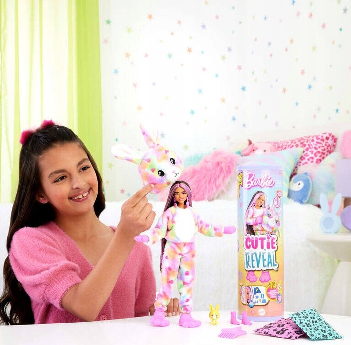 BARBIE CUTIE REVEAL KOLOROWE MARZENIA Lalka w kostiumie zwierzątka KRÓLIK