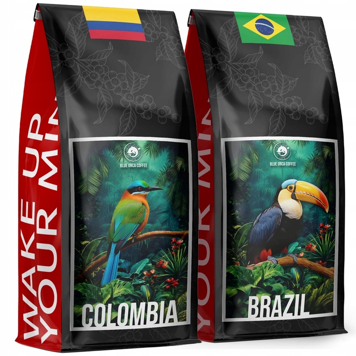 KAWA ZIARNISTA 2x1kg ŚWIEŻO PALONA BRAZIL+KOLUMBIA - 100% ARABICA-BLUE ORCA