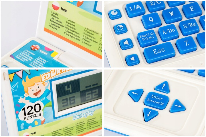 KINDERPLAY LAPTOP DLA DZIECI EDUKACYJNY DO NAUKI LITEREK LICZENIA 120 OPCJI