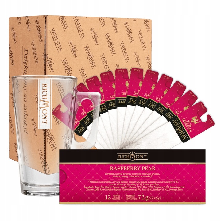 Herbata Richmont Raspberry Pear 12 Saszetek w Zestawie Szklanka Hot