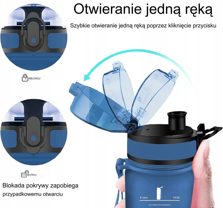 Butelka Bidon na Wodę Miarka Motywacyjna 1L TRITAN 1000ml + sitko na owoce