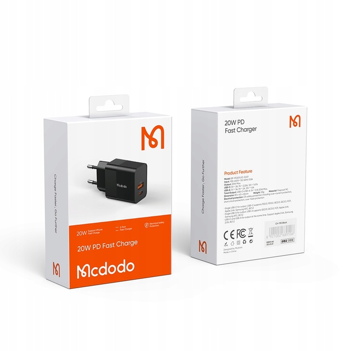 MCDODO SZYBKA ŁADOWARKA USB + USB-C 20W DO IPHONE