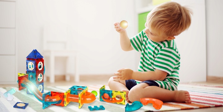 KLOCKI MAGNETYCZNE KONSTRUKCYJNE ŚWIECĄCY TOR Dla Dzieci MAGNETIC TILES 75