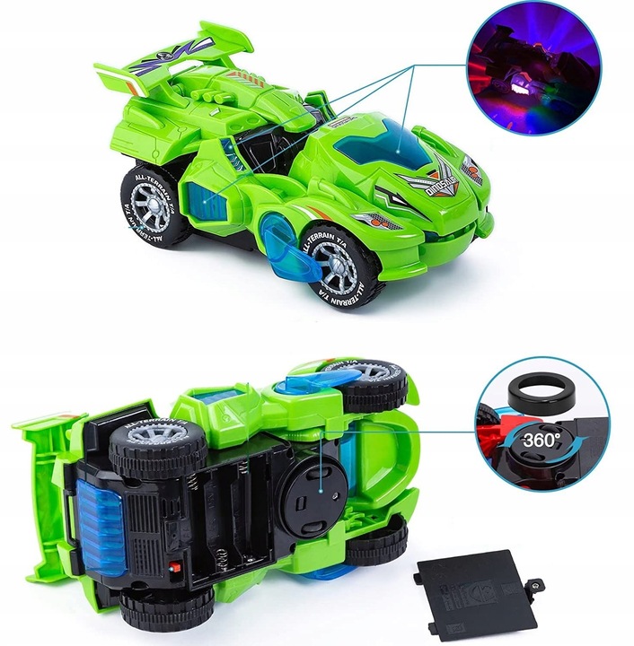 AUTO ROBOT DINOZAUR ZMIENIA JEŹDZI GRA ŚWIECI LED