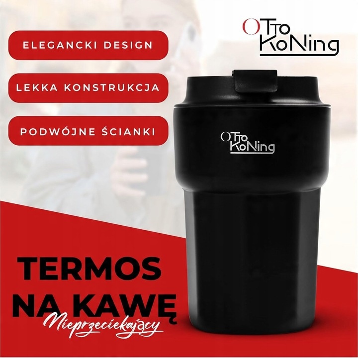 Kubek termiczny Otto Koning 350ml stalowy czarny do kawy i podróży