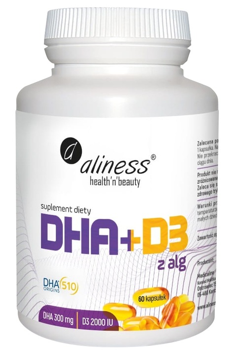 ALINESS Omega DHA 300mg Z ALG olej + WITAMINA D3