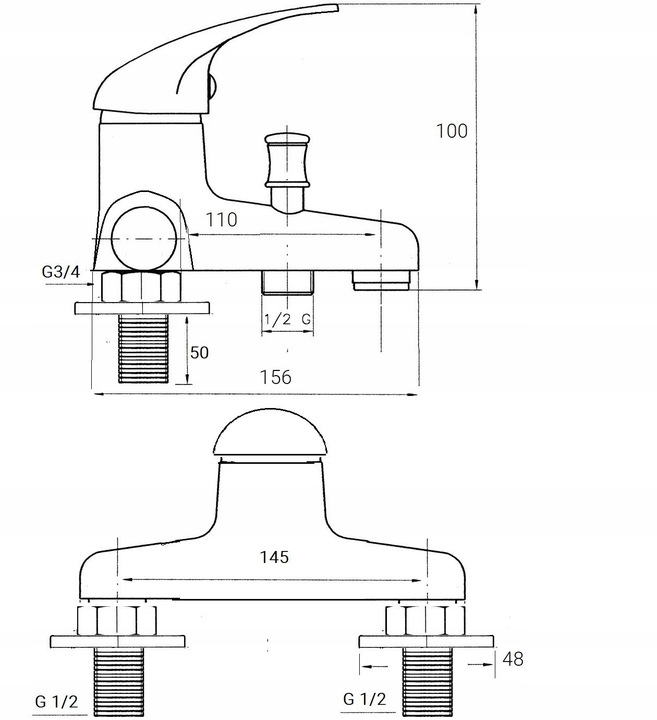 BATERIA WANNOWA STOJĄCA 2-OTWOROWA 145MM MOSIĄDZ RETRO KLASYCZNA NAWANNOWA
