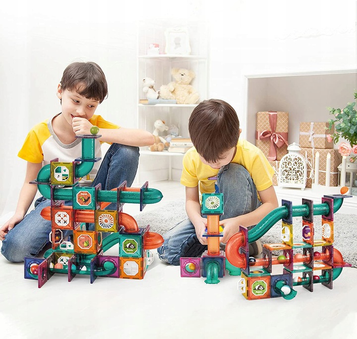 KLOCKI MAGNETYCZNE ŚWIECĄCY TOR KULKOWY PANELE DLA DZIECI ZESTAW KLOCKÓW