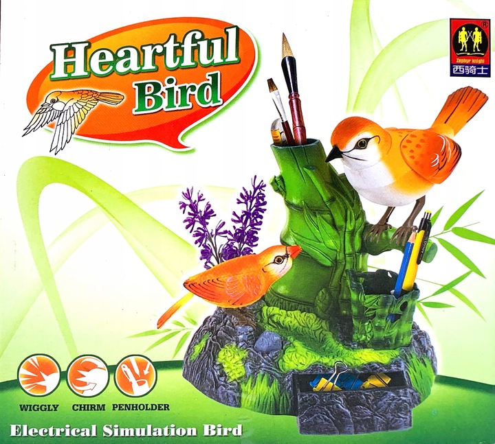 Ruchome ptaszki śpiewające pojemnik na biurko przybory figurka interakrywna