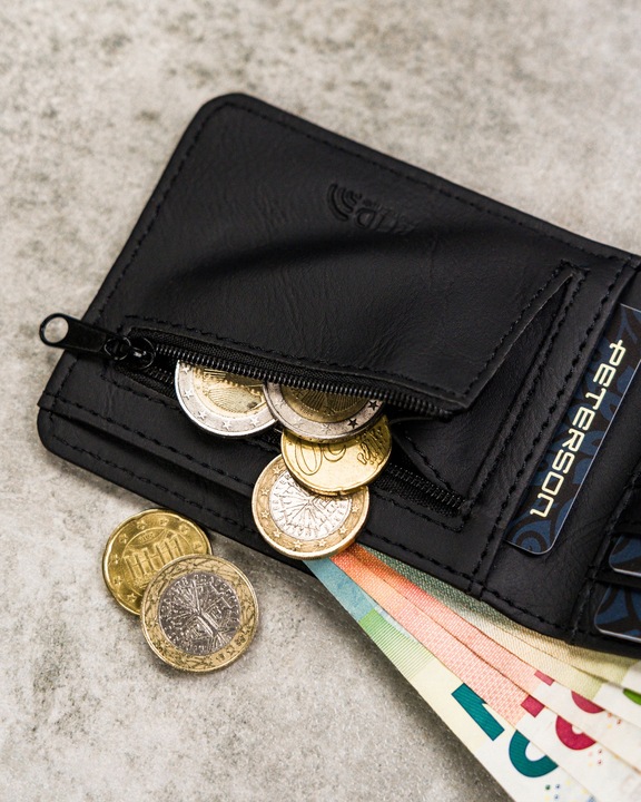 Portfel Peterson męski mały na suwak slim z ochroną kart RFID kompaktowy