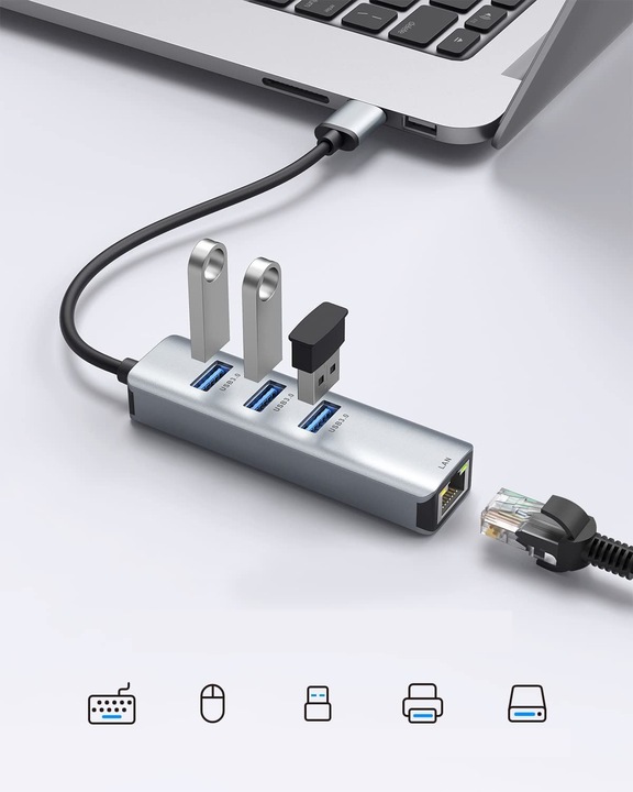 KARTA SIECIOWA HUB USB 3.0 GIGABIT RJ45 1000Mb RJ45 ADAPTER PRZEJŚCIÓWK LAN