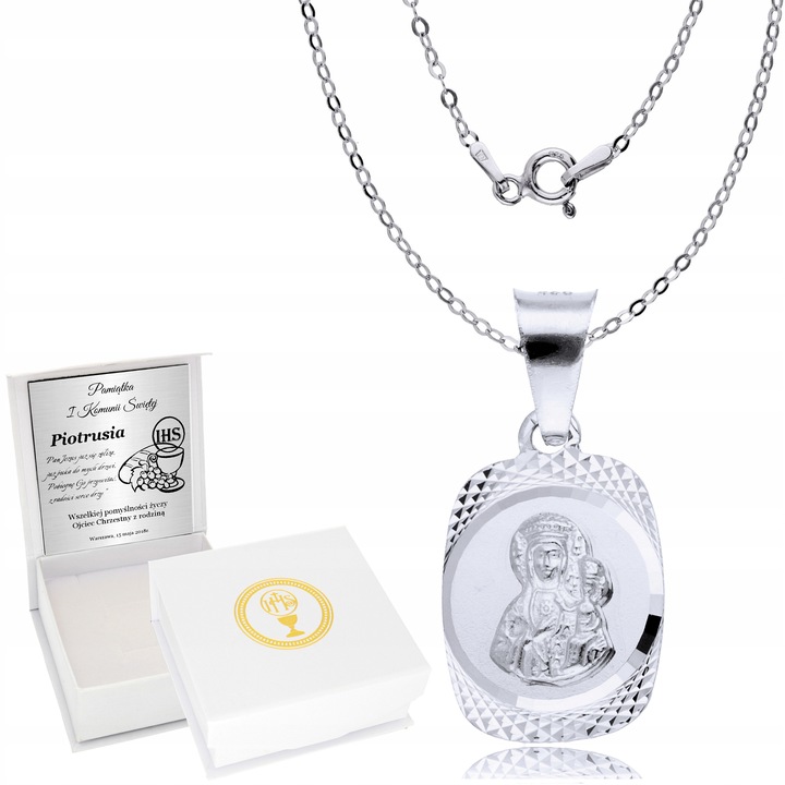 Srebrny Łańcuszek z Medalikiem SREBRO 925 Chrzest Komunia Grawer