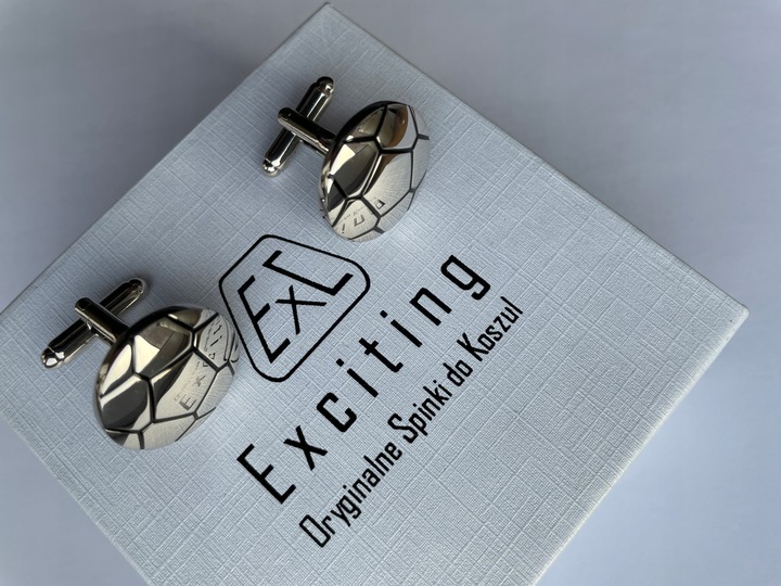 Modne eleganckie spinki do mankietów EXC Srebrna Piłka chromowane