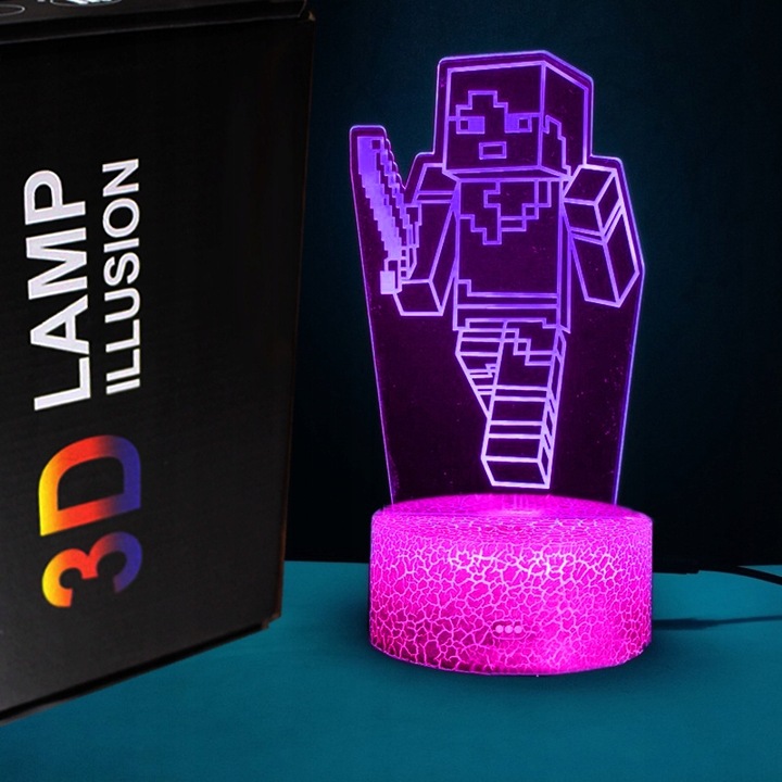 Lampka 3D nocna led usb + pilot Minecraft Gra