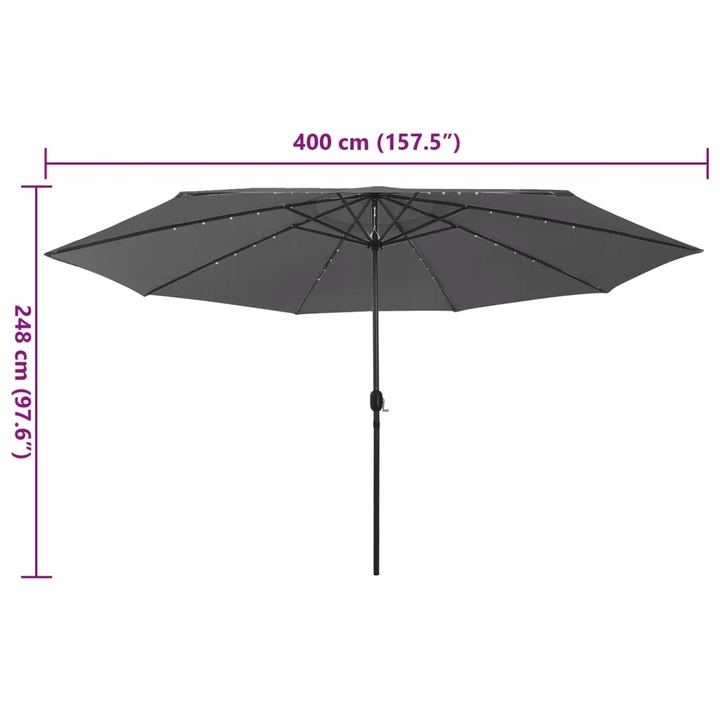 Parasol ogrodowy z LED, 400 cm, antracytowy