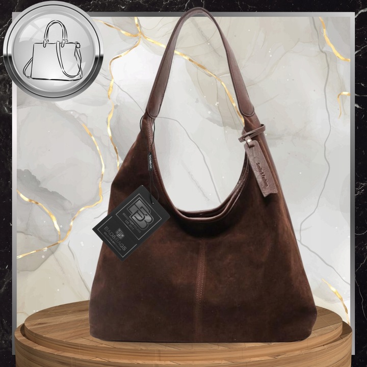 Torebka Damska Zamszowa BAD&BAGS Na Ramię Torba Pojemna Brązowa Elegancka