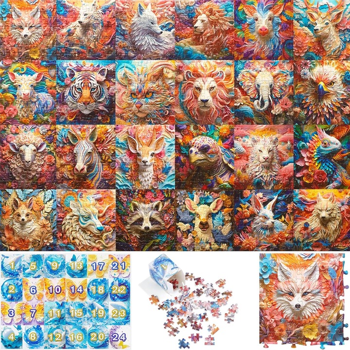 Kalendarz Adwentowy Puzzle Na Boże Narodzenie 1008 Elementów Ze Zwierzętami