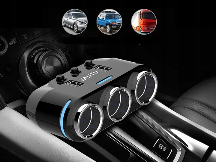 TRÓJNIK ROZGAŁĘŹNIK ZAPALNICZKI WOLTOMIERZ 2x USB