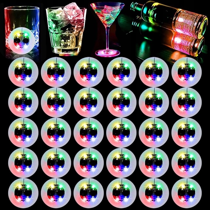 30 LED Coaster LED Naklejka Light Up Coasters 7 kolorów RGB LED na Party