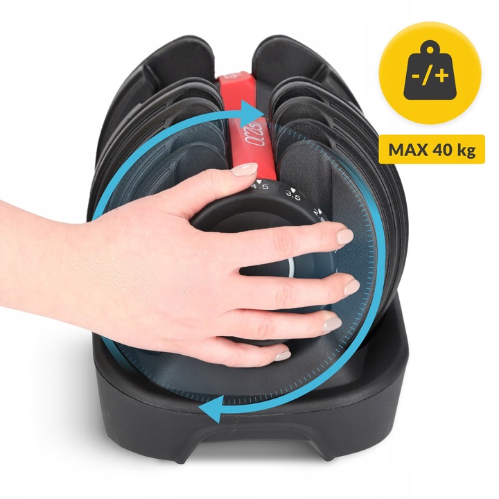 HANTEL REGULOWANY CIĘŻAR HANTLA NOWOCZESNY SZYBKI SYSTEM REGULACJI 5-40KG