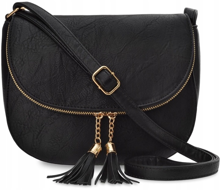 Torebka Damska Torba Na ramię Skórzana Miejska Pojemna Czarna Listonoszka