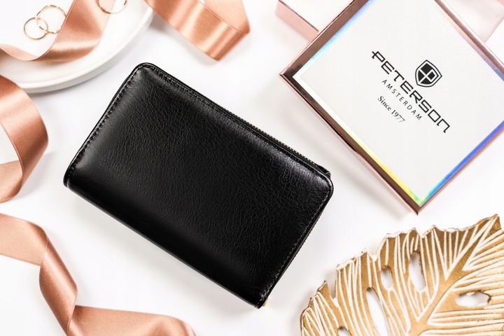 PETERSON portfel damski poziomy RFID STOP portmonetka na zatrzask czarny