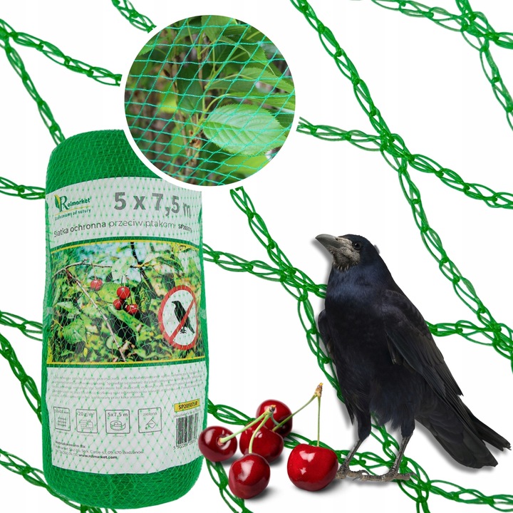 SIATKA OCHRONNA PRZECIW PTAKOM SZPAKOM ochrona truskawek drzew 20g 5x7,5m