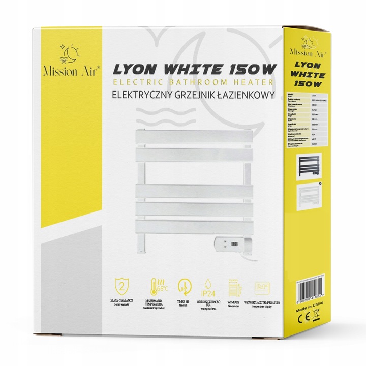 MAŁY GRZEJNIK ŁAZIENKOWY ELEKTRYCZNY drabinka suszarka timer BIAŁY 150W