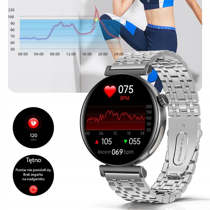 SMARTWATCH ZEGAREK DAMSKI EKG CIŚNIENIE TĘTNO ROZMOWY SMART WATCH MENU PL