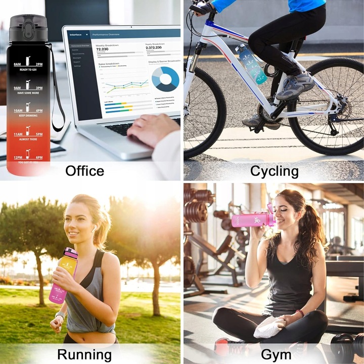 Butelka Bidon na Wodę Miarka Motywacyjna 1L TRITAN 1000ml + sitko na owoce