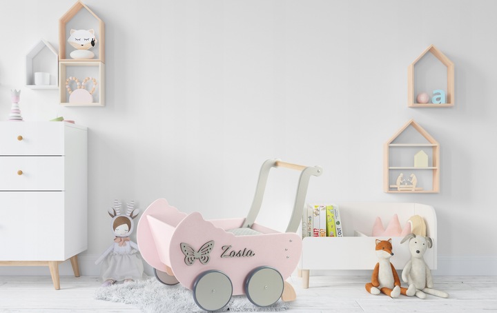 DREWNIANY WÓZEK DLA LALEK + IMIĘ prezent na roczek